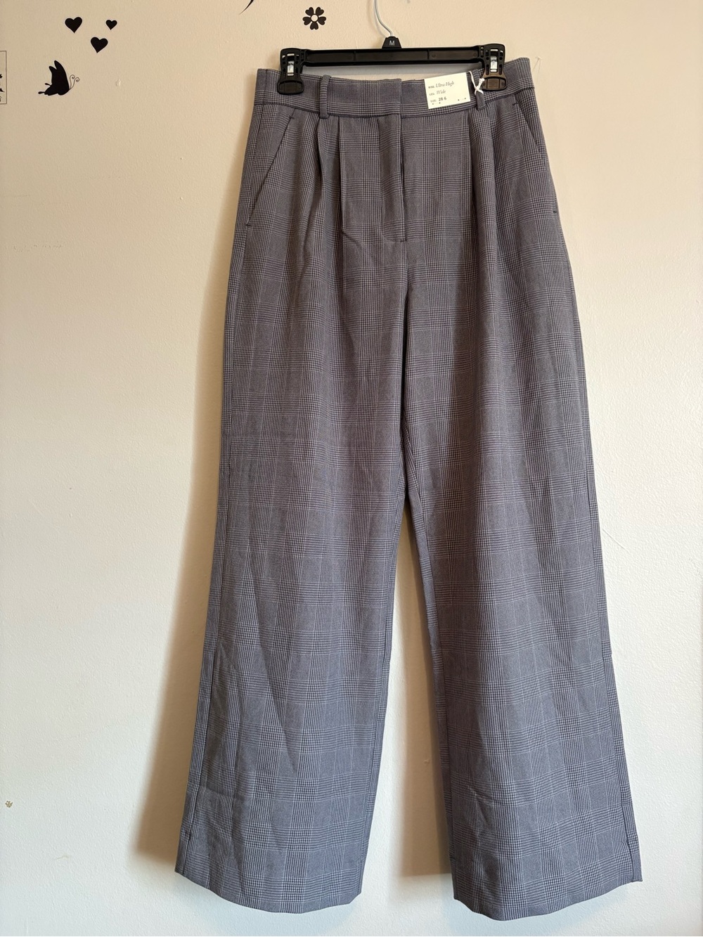 Abercrombie & Fitch Gray Plaid Wide-Leg Trousers